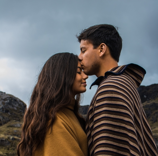 couple forehead kiss