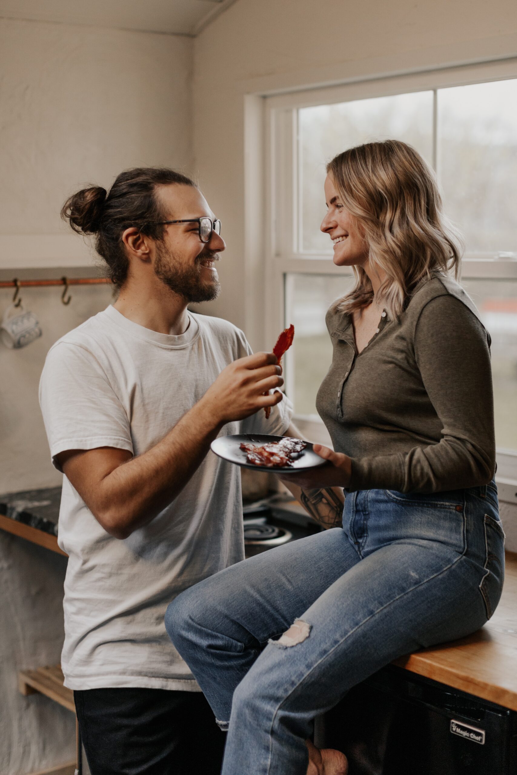 Couple eating in happy mood